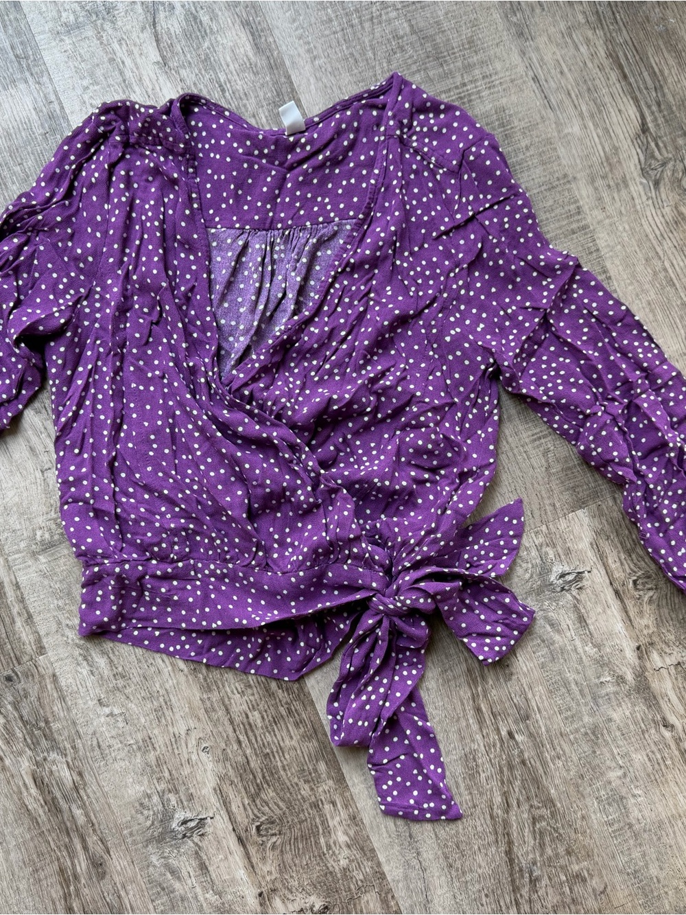 Nordstrom BP Purple Polka Dot Wrap Blouse with Side Tie